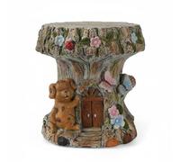 LeeQinersw Siège Décoratif Tabouret Tronc Animaux Banc Jardin Support Plante en Oxyde de Magnésium Texture Sculptée Rustique avec Motifs Floraux Adapté aux, Chien sur Souche
