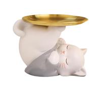 LeeQinersw Statue de Chat en Résine avec Plateau à Clés, Figurine Créative et Polyvalente pour Loisirs Créatifs