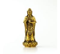 LeeQinersw Statue en Laiton Statue Bouddhiste Figurine Guanyin Sculpture Deité Laiton Éclat Métallique Main en Bénédiction et Roue Rituelle Adaptée à Prière, 28 Cm