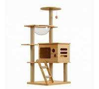 LeeQinersw Structure d'escalade Griffoir Maison Perchoir avec Échelle Enroulée Sisal Transparente Acrylique et Perchoirs Bois Convient à Appartements Familles Intérieurs, Bois Clair, Style to 5