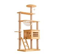 LeeQinersw Structure d'escalade Griffoir Maison Perchoir avec Échelle Enroulée Sisal Transparente Acrylique et Perchoirs Bois Convient à Appartements Familles Intérieurs, Bois Clair, Style to 2
