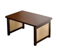 LeeQinersw Table Basse Pliable Bureau Bas Table de Tatami Table à Thé en Bambou et Rotin Plastique Compacte et Facile à Adaptée aux Lecture Salon, 80cm, Noyer