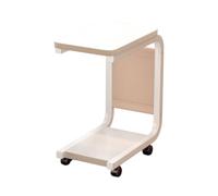 LeeQinersw Table d'Appoint Mobile Table de Canapé Table d'angle Table de Chevet Bout de Canapé à roulettes avec Étagère Cadre Noir Courbé Surface Bois Adaptée au, Blanc Chaud + Cadre Blanc