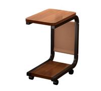 LeeQinersw Table d'Appoint Mobile Table de Canapé Table d'angle Table de Chevet Bout de Canapé à roulettes avec Étagère Cadre Noir Courbé Surface Bois Adaptée au, Noyer + Cadre Noir