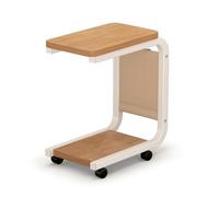 LeeQinersw Table d'Appoint Mobile Table de Canapé Table d'angle Table de Chevet Bout de Canapé à roulettes avec Étagère Cadre Noir Courbé Surface Bois Adaptée au, Color to 1
