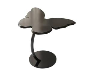 LeeQinersw Table d'Appoint Papillon Table Basse Guéridon Bout de Canapé avec Colonne Courbée et Socle Arrondi Plateau Effet Bois en MDF et Cadre Métal Adaptée au, Noir Brillant + Cadre Noir