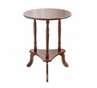 LeeQinersw Table Ronde Tripode avec Étagère Table Basse Bout de Canapé Table de Chevet Bois de Caoutchouc et Bois Multicouche Surface Lisse Facile à Nettoyer, Acajou, 48-48-61cm