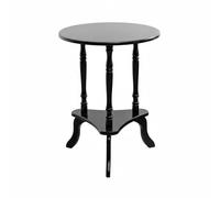LeeQinersw Table Ronde Tripode avec Étagère Table Basse Bout de Canapé Table de Chevet Bois de Caoutchouc et Bois Multicouche Surface Lisse Facile à Nettoyer, Noir, 48-48-61cm
