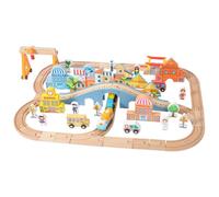 LeeQinersw Train en Bois pour Enfants Jeu de Construction Rails Électriques Piste Ponts Panneaux Gare Bâtiments Personnages Matériau Bois Favorise Coordination