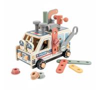 LeeQinersw Véhicule de Réparation Enfant Jouet Assemblage Camion Bois Visserie Boulons Roues Tournantes Construction Active Motricité Coordination Habileté, Voiture De Police À Démonter avec Écrous