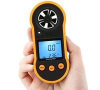 LEERCHUANG Anémomètre numérique avec rétroéclairage LCD, anémomètre et flux d'air Mesure de la vitesse avec thermomètre, outil de mesure du vent pour voile/surf/pêche - Jaune