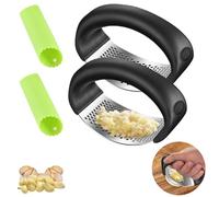 LEERMEIZI 2Pcs Presse Ail Inox,Presse Ail à Bascule,Garlic Press,Presse Ail à Bascule Inox,Presse à ail manuelle en acier inoxydable,avec Epluche Ail en Silicone,pour hacher,écraser et couper l'ail