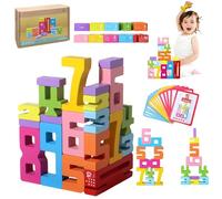 Leesenn 20 Wooden Stacking Building Blocks, 1-10 Number Game Balance Competition Toy en Bois avec 15 Cartes, Jouets Blocs Numériques Sensoriels Montessori, pour Enfants de Plus de 3 Ans Enfants