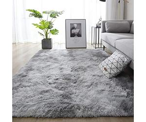 Leesentec Tapis Chambre Doux Tapis Salon Fourrure Decoration Salon Antidérapant Moelleux Tapis de Salon Moderne Shaggy Tapis de Sol Grand(Gris Blanc, 120 * 160cm)