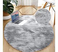 Leesentec Tapis Rond à Poil Haut 160cm Gris Blanc pour Salon et Chambre | Compatible Chauffage au Sol | Facile d'Entretien | Moelleux et Antidérapant | Pliable et Grand | Convient à toutes les pièces