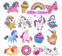 Leesgel 12 feuilles de tatouages à paillettes pour enfants Décorations d'anniversaire de licorne, Cadeaux de licorne Jouets Autocollants de tatouage pour Sacs de fête Licorne Remplisseurs