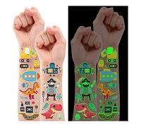 Leesgel 20 Feuilles Tatouages Enfants, 220 Pcs Paillettes Dans Le Noir Tatouages Temporaires Avec des Pirates Dinosaures Voitures Robots, Cadeaux d'anniversaire Décorations Jouets Pour Garçons Filles