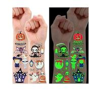Leesgel Décoration Halloween, 10 Feuilles Tatouage Fluorescent Ephemere pour Enfant, Stickers Maquillage, Pinata Anniversaire, Cadeau Fille Garçon