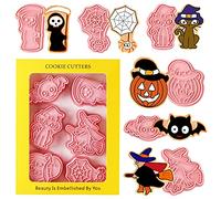 Leesgel Halloween Cookie Cutters Shapes, 6pcs 3D Pressable Pastry Biscuit Cutter for Halloween Cake Decorations Party Supplies Favours, Embossed Stamped Fondant Cutters for Baking Set
