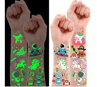 Leesgel Tatouage Enfant, 30 Feuilles Tatouage Ephemere Cadeau Anniversaire | Doux peau, résistant à l’eau, brille dans le noir, motifs mixtes, petit cadeau pinata, garçons filles tout âge, anniversaire