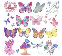 Leesgel Tatouage Enfant Fille, 12 Feuilles de Tatouage Pailletés Papillon Tatouage Éphémère pour Cadeau et Jouet Fille, Stickers Papillon Petit Cadeau Enfant Pinata Anniversaire Invites Fêtes