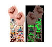 Leesgel Tatouage Garcon - 145pcs Brillent dans Le Noir, Tatouages Ephemeres Animal/Pirate/Voiture/Espace/Requin, Petit Cadeau Anniversaire Enfant, Jouet Pinata Invité