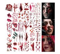 Leesgel Tatouage Halloween, 30 Feuilles Fausses Cicatrices pour le Visage, Tatouages Temporaires Blessures pour Maquillage et Déguisement Zombie, Vampire, Monstre