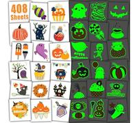 Leesgel Tatouage Halloween, 408 Feuilles Tatouages Enfant Lumineux Individuels pour Halloween Decoration, Accessoire Halloween pour Costume Halloween Pinata Anniversaire Cadeau Jouet Enfant
