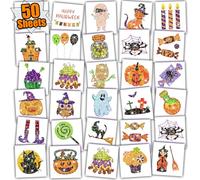 Leesgel Tatouage Paillette Halloween, 50 Feuilles Tatouage Enfant Individuels, Accessoire Halloween pour Costume Halloween Pinata Anniversaire Cadeau Jouet Enfant
