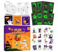 Leesgel Tatouages Halloween Enfants, 12 Feuilles de Tatouage Ephemere Fluorescents, Cadeaux et Accessoires pour Fête, Maquillage Halloween, Sachets Surprise et Chasse aux Bonbons