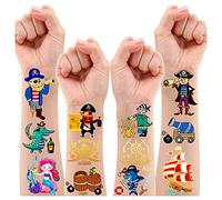 Leesgel Tatouages Pirates pour Enfants, Métalliques Pailletés Cadeaux d'Anniversaire de Pirate, Remplissage de Sac de Fête avec Jouets (31 Styles)