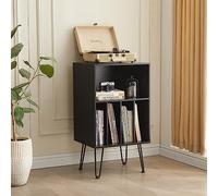 Leesingdo Support de tourne-disque avec rangement de vinyle, armoire de rangement pour disques vinyles pouvant contenir jusqu'à 150 albums, table d'appoint pour tourne-disque, support pour salon, noir