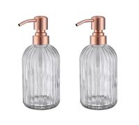Leetcp Lot de 2 distributeurs de Savon de Salle de Bain en Verre cuivre avec Pompe en métal, Distributeur de Savon Vintage pour Cuisine, utilisé pour la Maison, la Salle de Bain, Le comptoir, l'hôtel