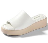 Leevar Sandales compensées à plateforme pour femme - Rembourrées en mousse à mémoire de forme souple - Dos nu - Confortables - Bout ouvert - Sandales d'été décontractées pour femme, Blanc Pu, 40 EU
