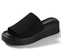 Leevar Sandales compensées à plateforme pour femme - Rembourrées en mousse à mémoire de forme souple - Dos nu - Confortables - Bout ouvert - Sandales d'été décontractées pour femme, Black Weave, 37 EU