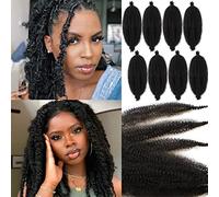 Leeven 16 Pouces Pre Separated Springy Twist Hair 8 Packs Pre-Fluffed Popping Crochet for Distressed Locs Afro Kinky Curly Marley Braiding Hair Extensions /1B#
