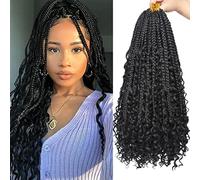 Leeven 18 Pouces Goddess Boho Box Braids 8 Packs Pre-looped Curly Ends 15 Strands/Pack Messy Bohemian Braids for Black Women Synthetic Crochet Braiding Hair Extensions 1B#