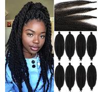Leeven 20 Pouces Springy Afro Kinky Hair Extensions for Braiding 8 Packs Pre Fluffed Popping Twist for Crochet Locs 8 Strands/Pack Black Marley Braiding Hair /1B#