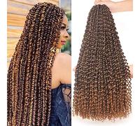 Leeven 24 Inch Ombre Water Wave Passion Twists Crochet Hair for Faux Locs 7 Packs Curly Passion Twist Crochet Braids for Woman 18 Strands/Pack Bohemian Crochet Hair Extensions T30#