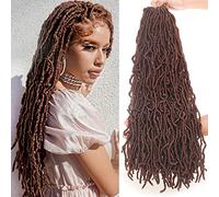 Leeven 24 Pouces Goddess Soft Locs Crochet 7 Packs Marron Pré-Bouclés Mèches Désordonnées 126 Brins Effilochés pour Femmes 18 Brins/Pack 30#