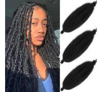 Leeven 24 Pouces Springy Afro Hair Marley Locs - 3 Packs Black Pre-fluffed Kinky Twist Extensions /1B#