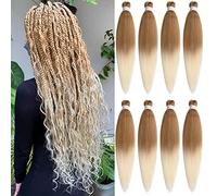 Leeven 8 Packs Pre Stretched Braiding Hair 30 PoucesOmbre Blonde EZ Brading Hair Extensions for Box Braids Hot Water Setting Kanekalon Crochet Hair Extensions for Braiding /30 Pouces27613#