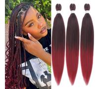 Leeven Lot de 3 extensions capillaires pré-étirées au crochet - Ombré rouge, 76 cm, 1B900# - Texture Yaki pour tresses box braids