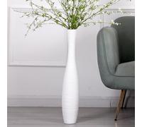 Leewadee Grand Vase A Poser Au Sol 65 cm Haut - Vase De Sol pour Fleur Ou Pampa, Blanc, Résine