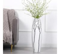 Leewadee Grand Vase A Poser Au Sol 65 cm Haut - Vase De Sol pour Fleur Ou Pampa, Blanc, Résine