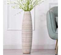 Leewadee Grand Vase A Poser Au Sol 65 cm Haut - Vase De Sol pour Fleur Ou Pampa, White Wash, Résine