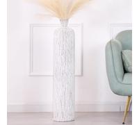 Leewadee Grand Vase A Poser Au Sol 85 cm Haut - Vase De Sol pour Fleur Ou Pampa, White Wash, Résine