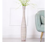 Leewadee Grand Vase A Poser Au Sol 85 cm Haut - Vase De Sol pour Fleur Ou Pampa, White Wash, Résine