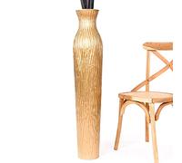 Leewadee Grand Vase A Poser Au Sol pour Branches Décoratives De Pampa, Vase en Bois De Manguier, 105 cm, Doré