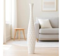Leewadee Grand Vase A Poser Au Sol pour Branches Décoratives De Pampa, Vase en Bois De Manguier, 105 cm, Blanc
